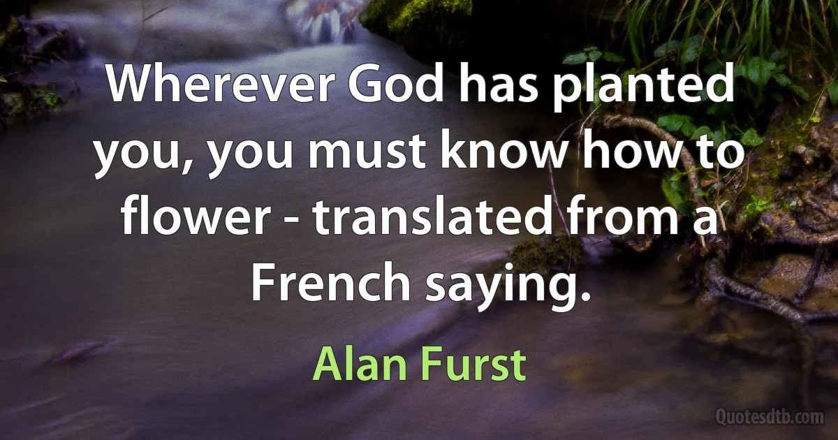 Wherever God has planted you, you must know how to flower - translated from a French saying. (Alan Furst)