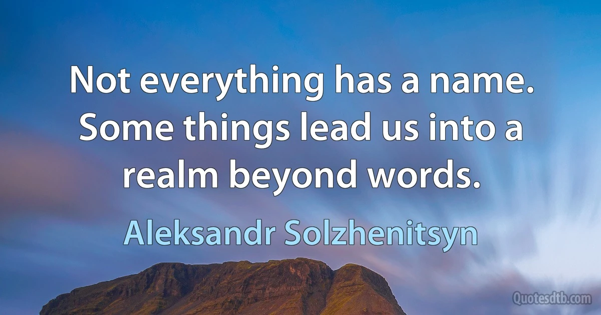 Not everything has a name. Some things lead us into a realm beyond words. (Aleksandr Solzhenitsyn)