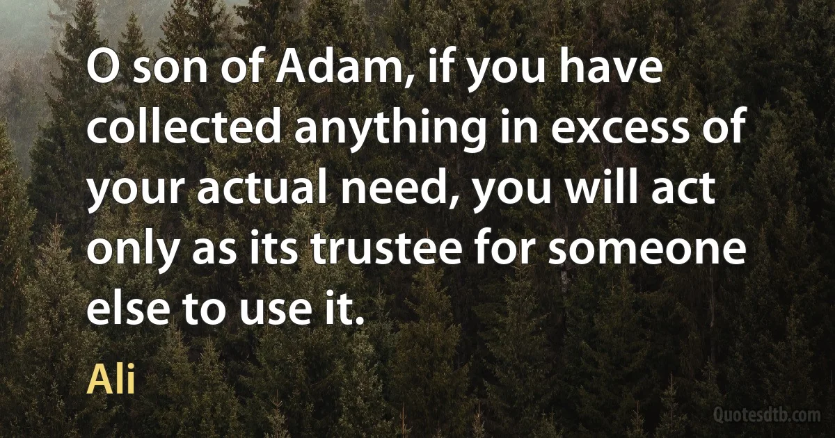 O son of Adam, if you have collected anything in excess of your actual need, you will act only as its trustee for someone else to use it. (Ali)