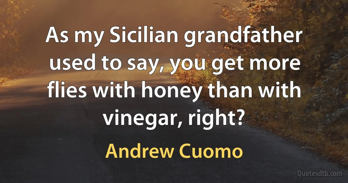 As my Sicilian grandfather used to say, you get more flies with honey than with vinegar, right? (Andrew Cuomo)