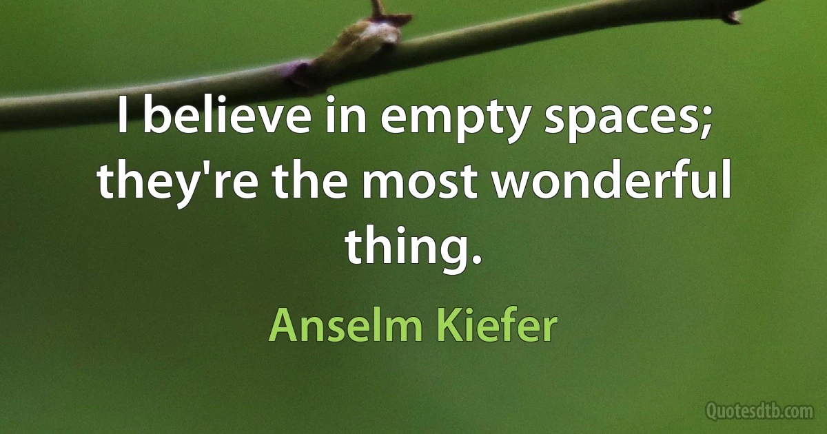 I believe in empty spaces; they're the most wonderful thing. (Anselm Kiefer)