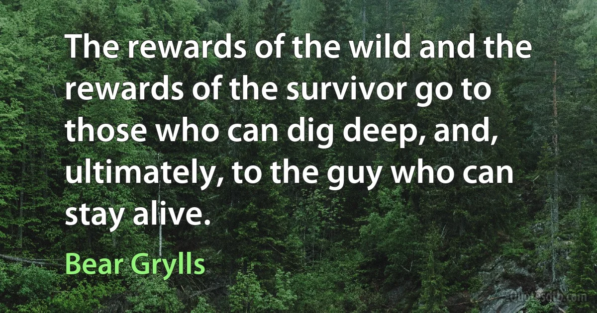 The rewards of the wild and the rewards of the survivor go to those who can dig deep, and, ultimately, to the guy who can stay alive. (Bear Grylls)