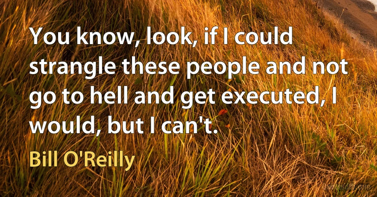 You know, look, if I could strangle these people and not go to hell and get executed, I would, but I can't. (Bill O'Reilly)