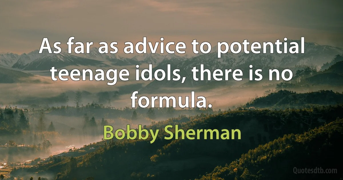 As far as advice to potential teenage idols, there is no formula. (Bobby Sherman)