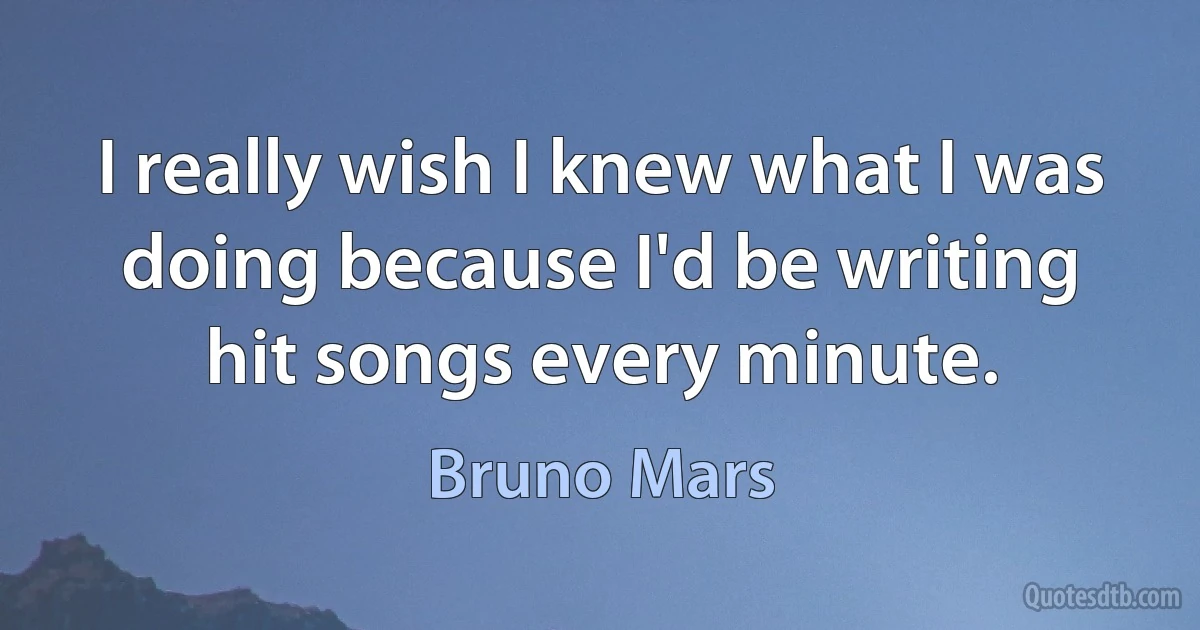 I really wish I knew what I was doing because I'd be writing hit songs every minute. (Bruno Mars)