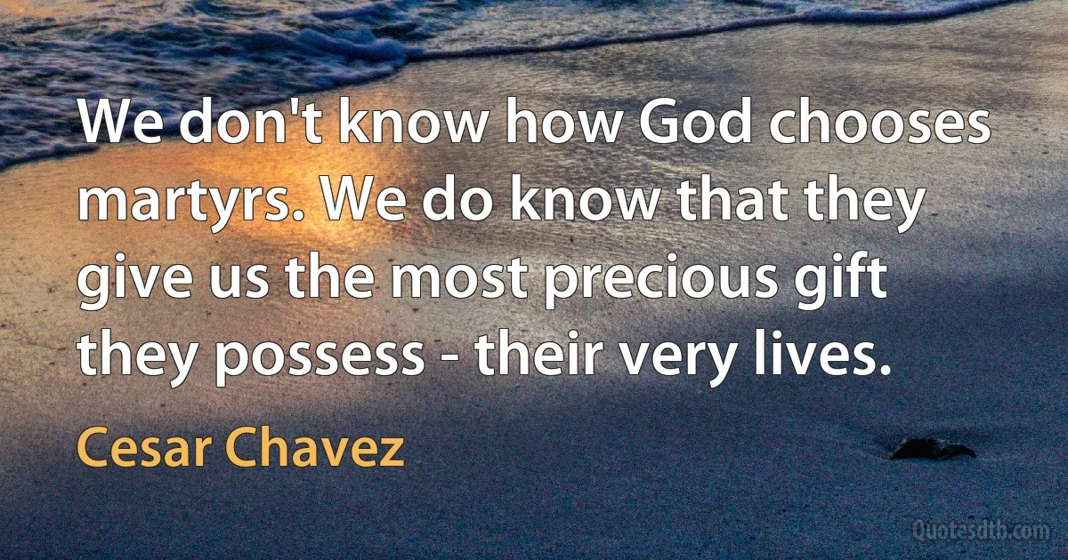 We don't know how God chooses martyrs. We do know that they give us the most precious gift they possess - their very lives. (Cesar Chavez)