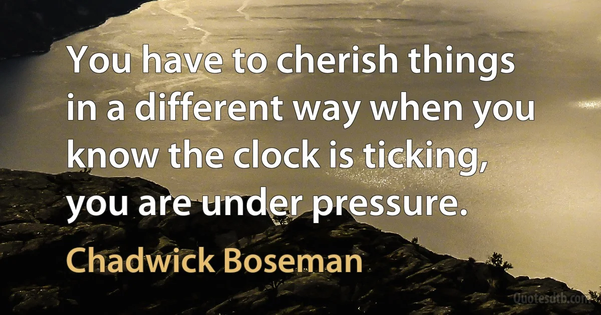 You have to cherish things in a different way when you know the clock is ticking, you are under pressure. (Chadwick Boseman)