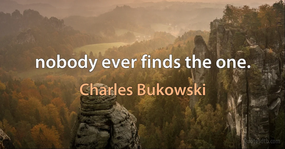 nobody ever finds the one. (Charles Bukowski)