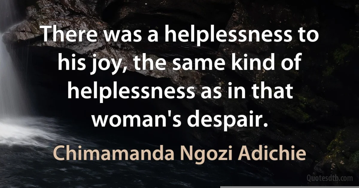 There was a helplessness to his joy, the same kind of helplessness as in that woman's despair. (Chimamanda Ngozi Adichie)