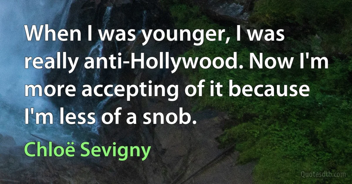 When I was younger, I was really anti-Hollywood. Now I'm more accepting of it because I'm less of a snob. (Chloë Sevigny)