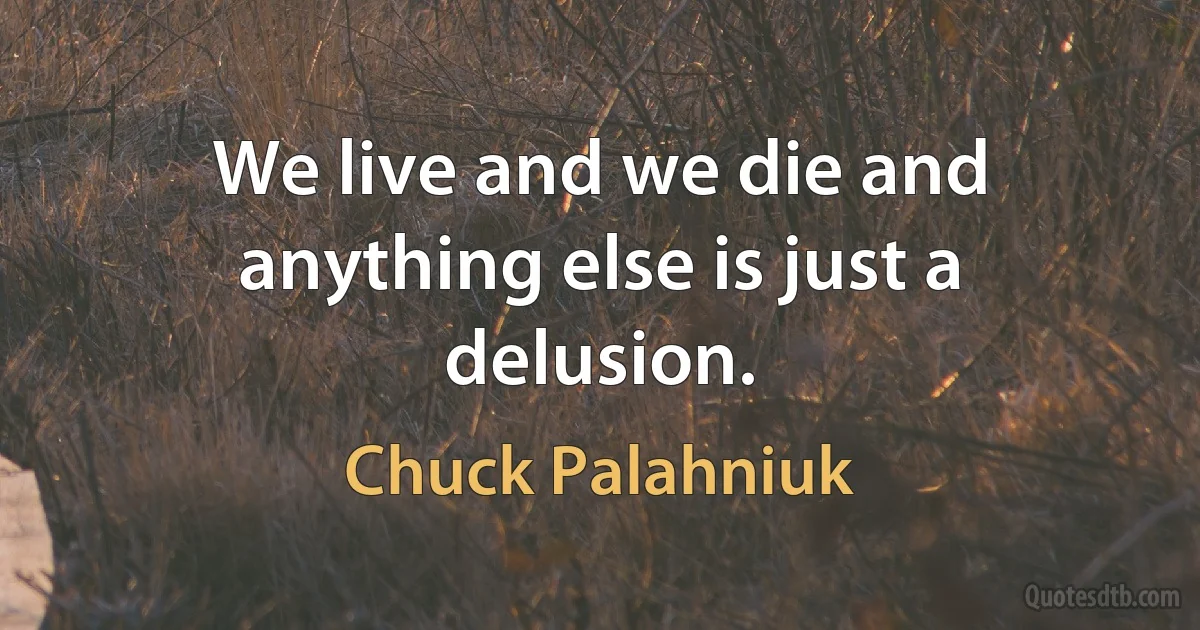 We live and we die and anything else is just a delusion. (Chuck Palahniuk)