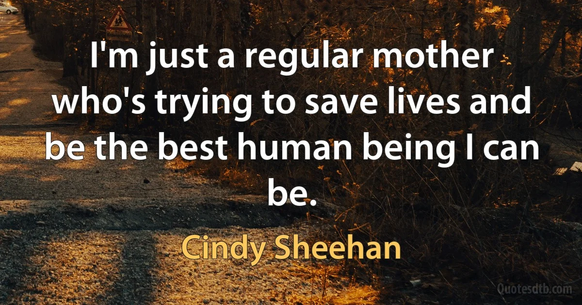 I'm just a regular mother who's trying to save lives and be the best human being I can be. (Cindy Sheehan)