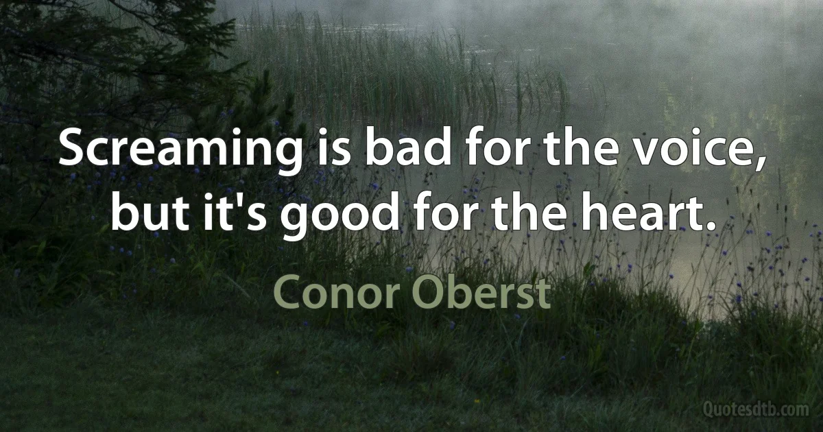 Screaming is bad for the voice, but it's good for the heart. (Conor Oberst)