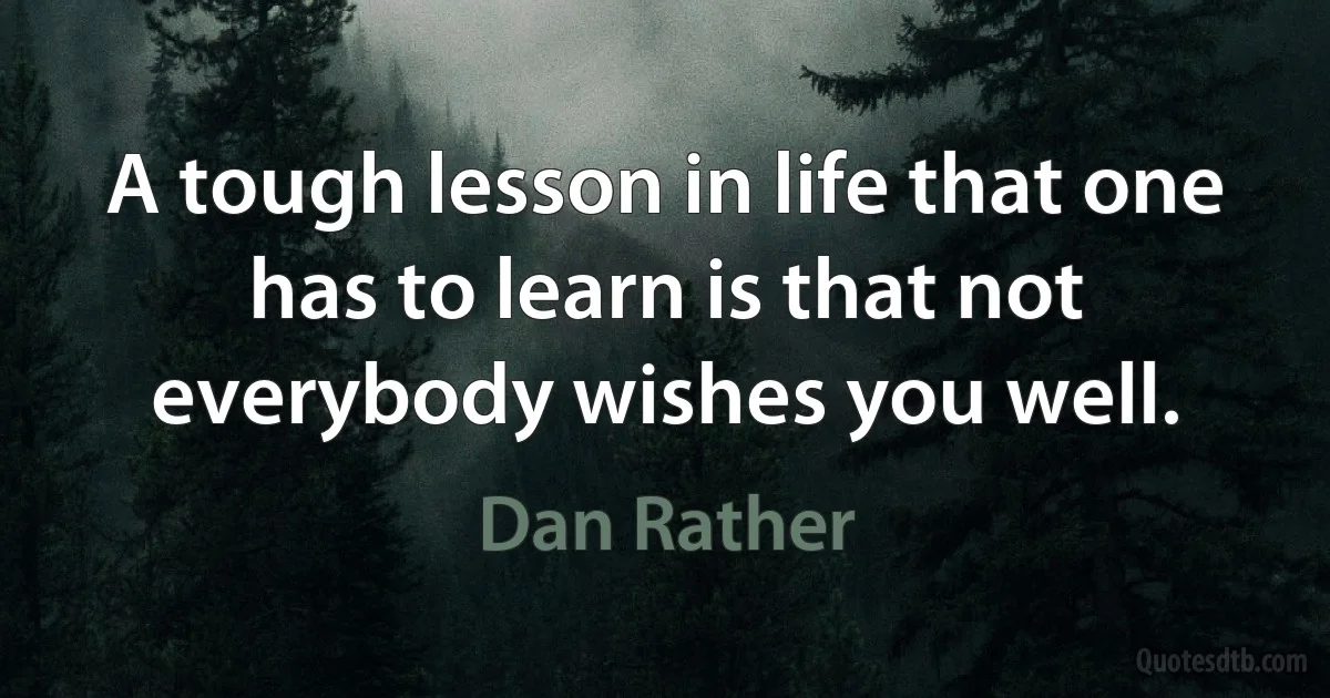 A tough lesson in life that one has to learn is that not everybody wishes you well. (Dan Rather)