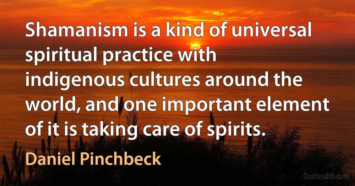 Shamanism is a kind of universal spiritual practice with indigenous cultures around the world, and one important element of it is taking care of spirits. (Daniel Pinchbeck)