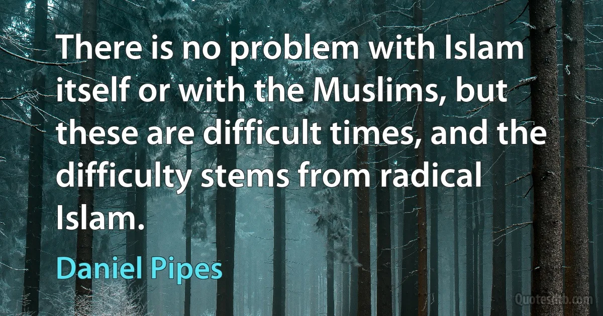 There is no problem with Islam itself or with the Muslims, but these are difficult times, and the difficulty stems from radical Islam. (Daniel Pipes)