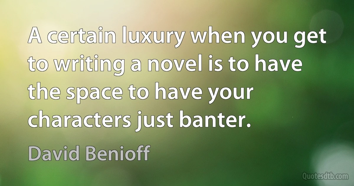 A certain luxury when you get to writing a novel is to have the space to have your characters just banter. (David Benioff)