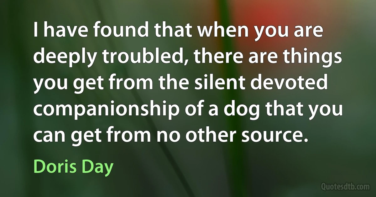 I have found that when you are deeply troubled, there are things you get from the silent devoted companionship of a dog that you can get from no other source. (Doris Day)