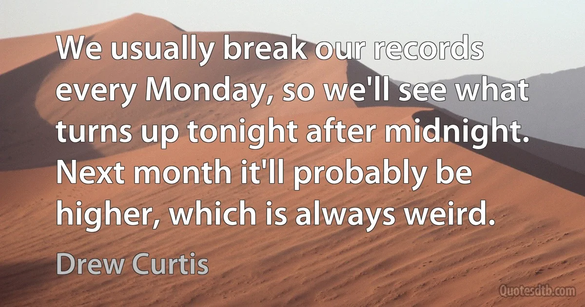 We usually break our records every Monday, so we'll see what turns up tonight after midnight. Next month it'll probably be higher, which is always weird. (Drew Curtis)