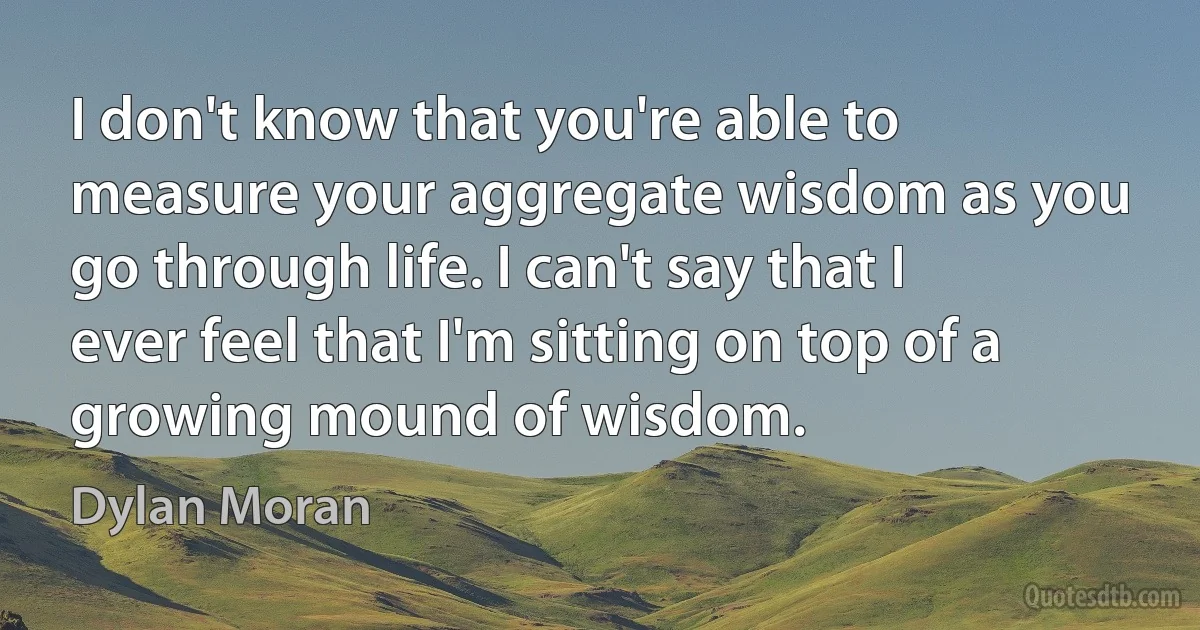 I don't know that you're able to measure your aggregate wisdom as you go through life. I can't say that I ever feel that I'm sitting on top of a growing mound of wisdom. (Dylan Moran)