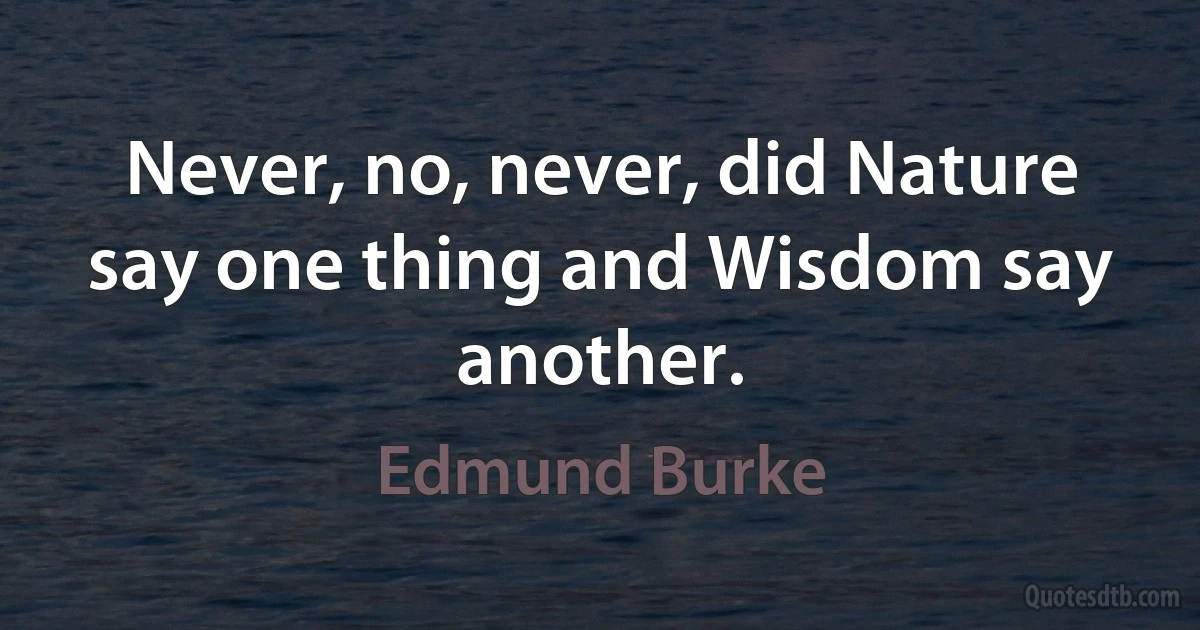 Never, no, never, did Nature say one thing and Wisdom say another. (Edmund Burke)