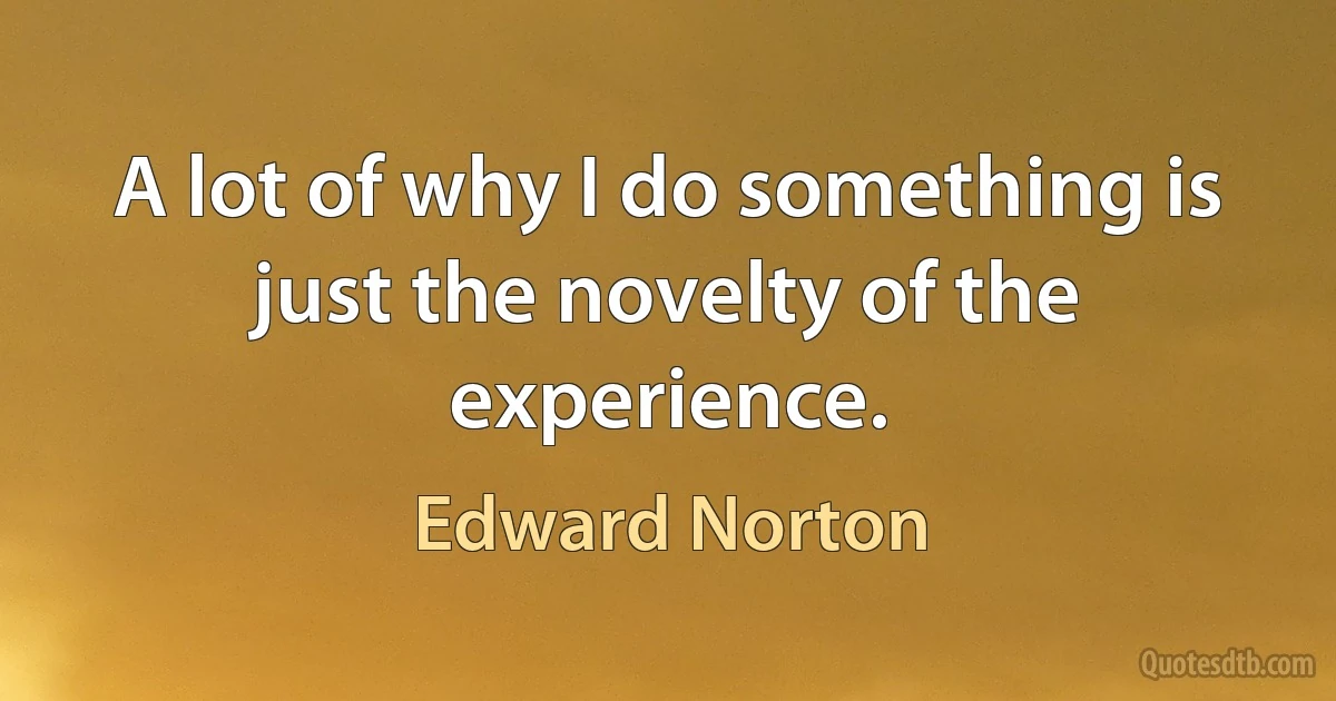 A lot of why I do something is just the novelty of the experience. (Edward Norton)