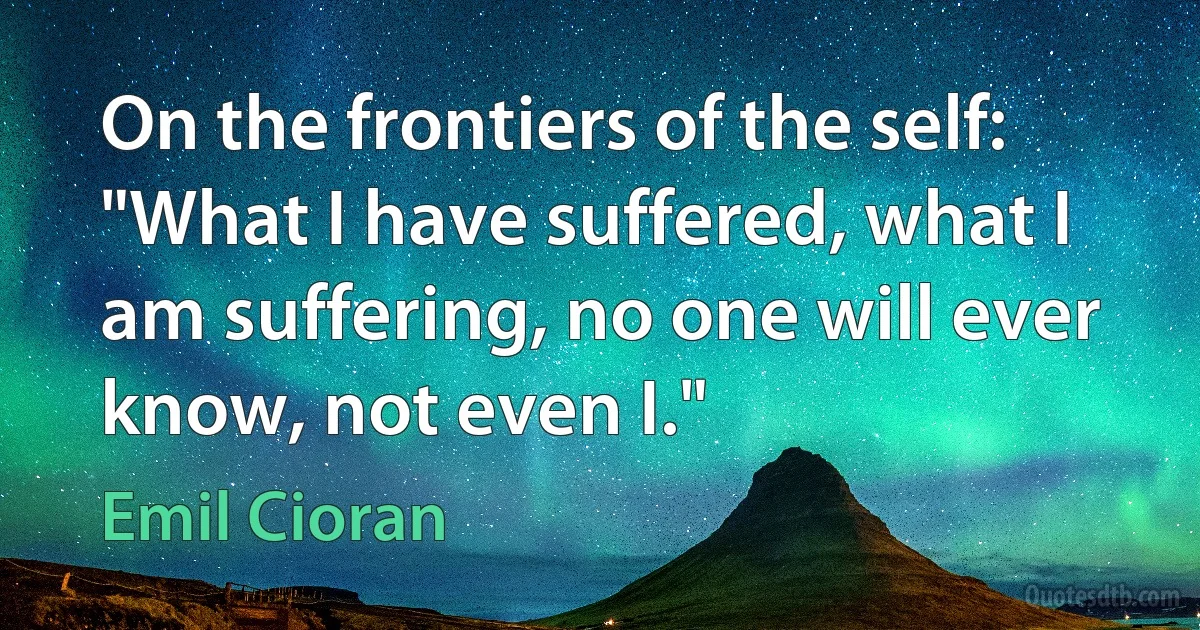 On the frontiers of the self: "What I have suffered, what I am suffering, no one will ever know, not even I." (Emil Cioran)