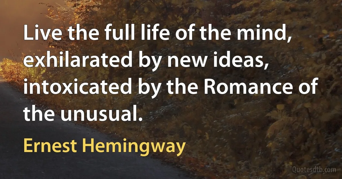 Live the full life of the mind, exhilarated by new ideas, intoxicated by the Romance of the unusual. (Ernest Hemingway)