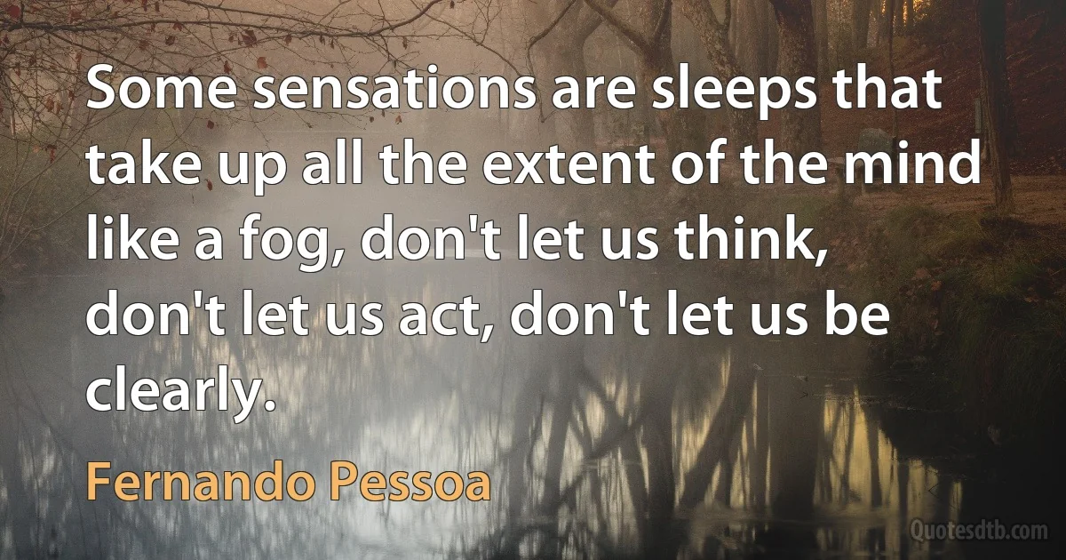 Some sensations are sleeps that take up all the extent of the mind like a fog, don't let us think, don't let us act, don't let us be clearly. (Fernando Pessoa)