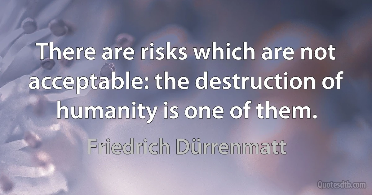 There are risks which are not acceptable: the destruction of humanity is one of them. (Friedrich Dürrenmatt)