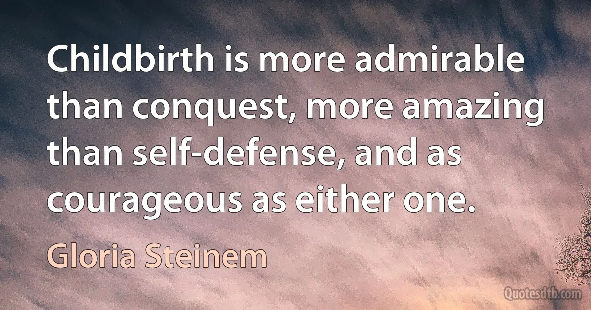 Childbirth is more admirable than conquest, more amazing than self-defense, and as courageous as either one. (Gloria Steinem)