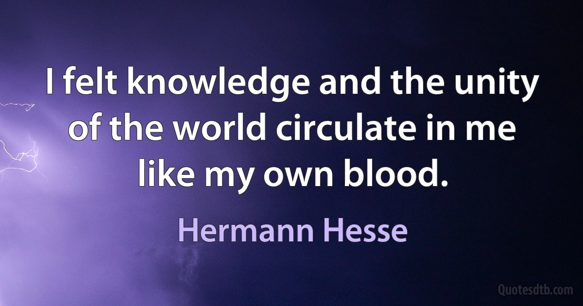 I felt knowledge and the unity of the world circulate in me like my own blood. (Hermann Hesse)