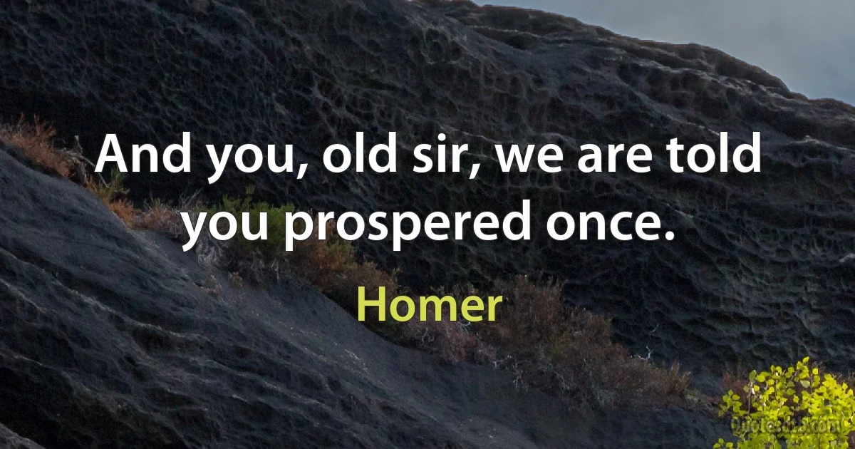 And you, old sir, we are told you prospered once. (Homer)