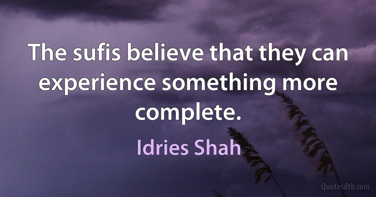 The sufis believe that they can experience something more complete. (Idries Shah)