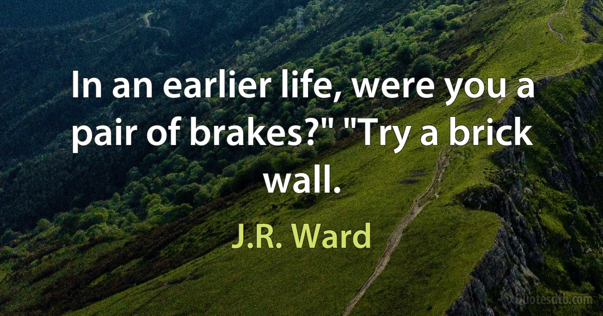 In an earlier life, were you a pair of brakes?" "Try a brick wall. (J.R. Ward)