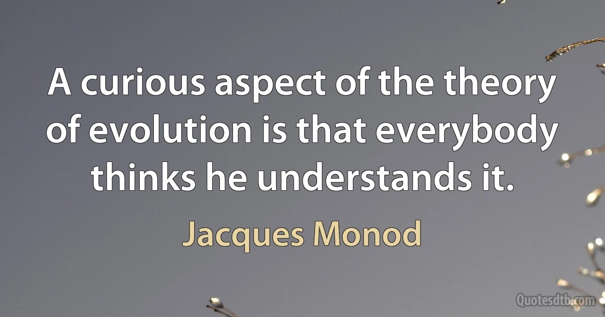 A curious aspect of the theory of evolution is that everybody thinks he understands it. (Jacques Monod)