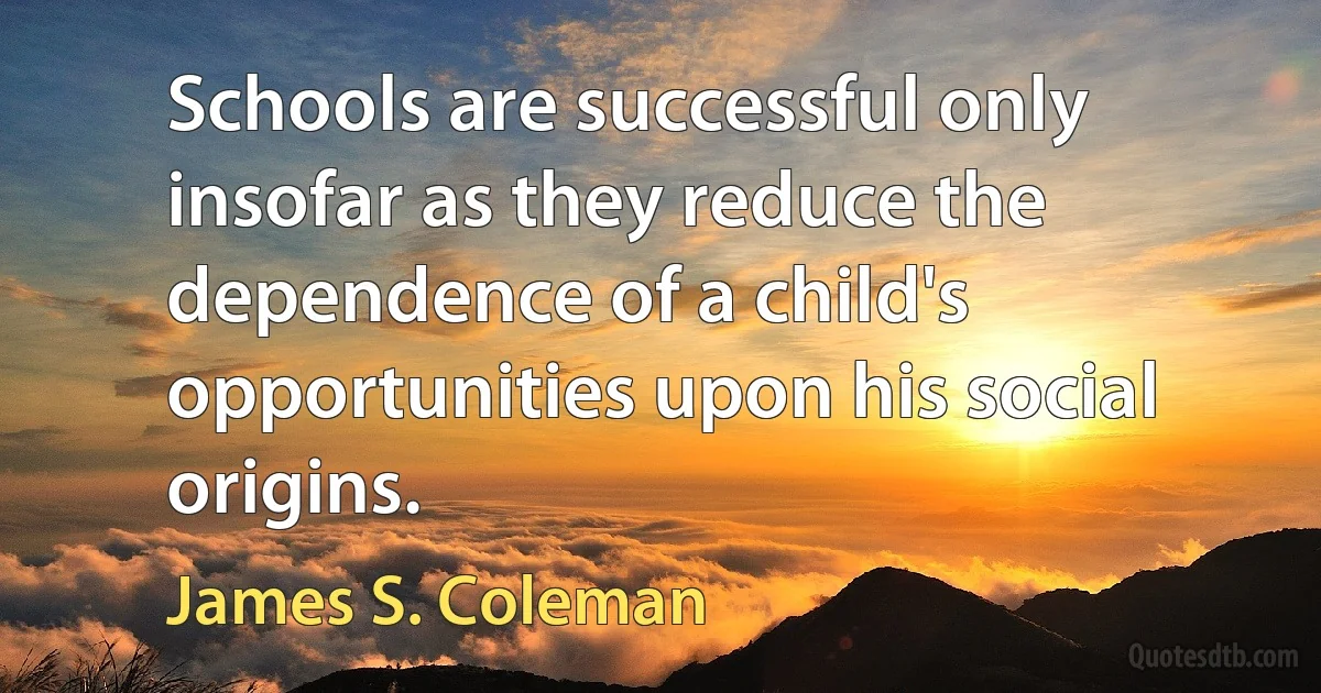 Schools are successful only insofar as they reduce the dependence of a child's opportunities upon his social origins. (James S. Coleman)