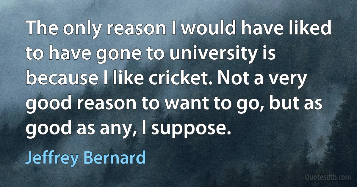 The only reason I would have liked to have gone to university is because I like cricket. Not a very good reason to want to go, but as good as any, I suppose. (Jeffrey Bernard)