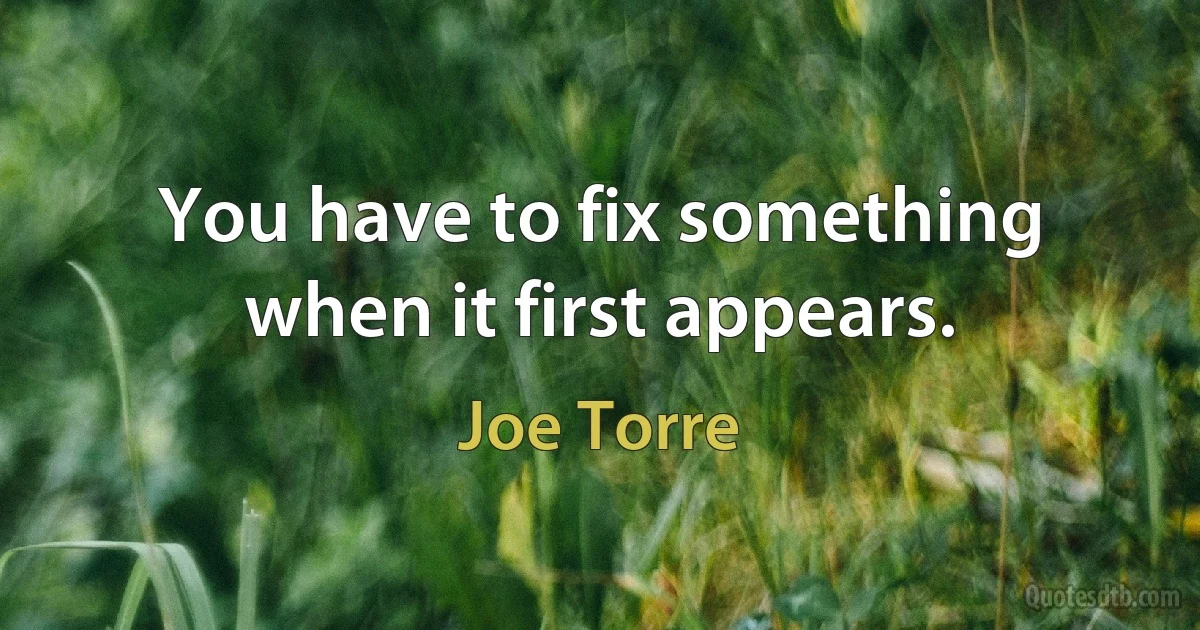 You have to fix something when it first appears. (Joe Torre)