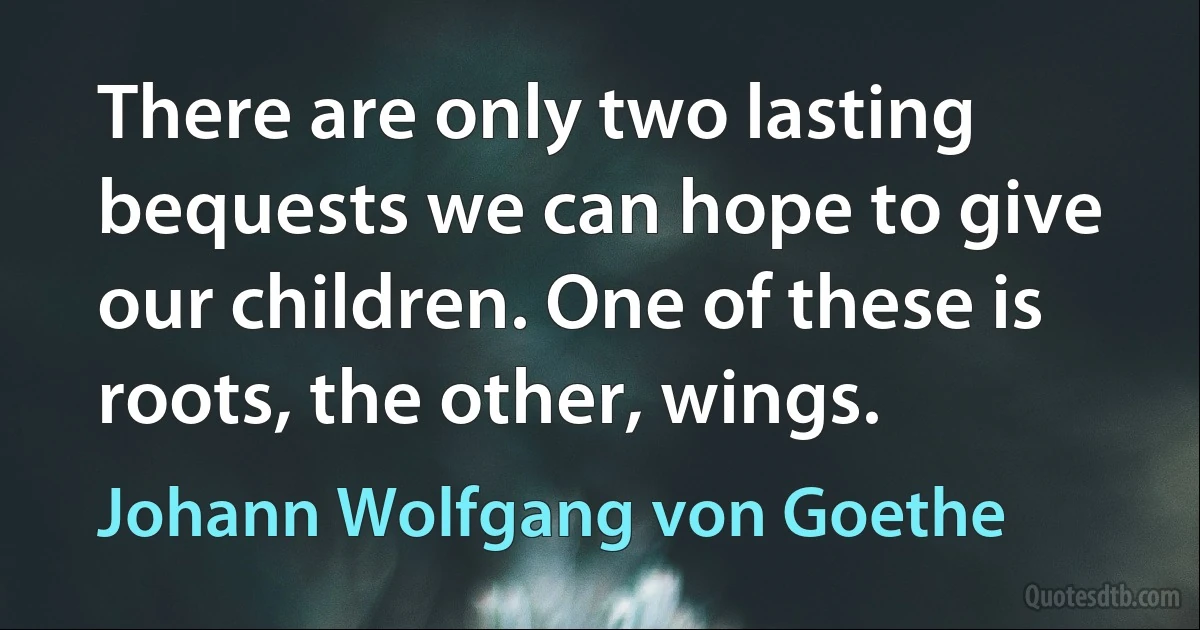 There are only two lasting bequests we can hope to give our children. One of these is roots, the other, wings. (Johann Wolfgang von Goethe)