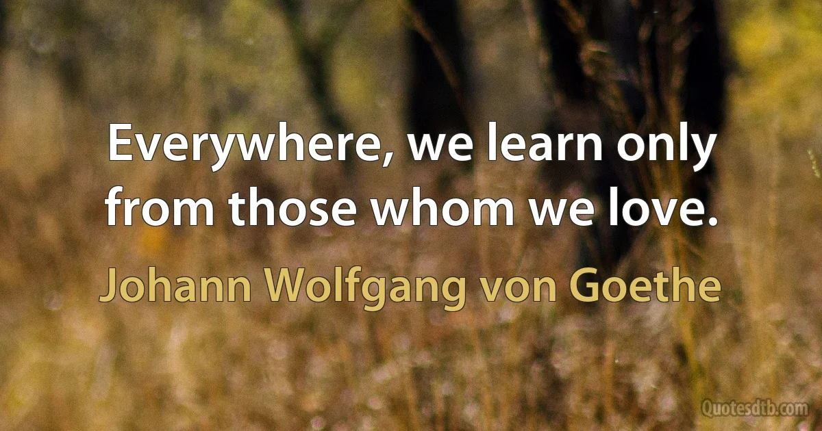 Everywhere, we learn only from those whom we love. (Johann Wolfgang von Goethe)