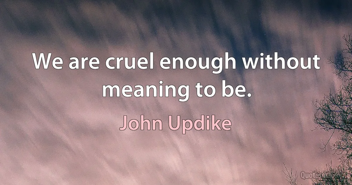 We are cruel enough without meaning to be. (John Updike)