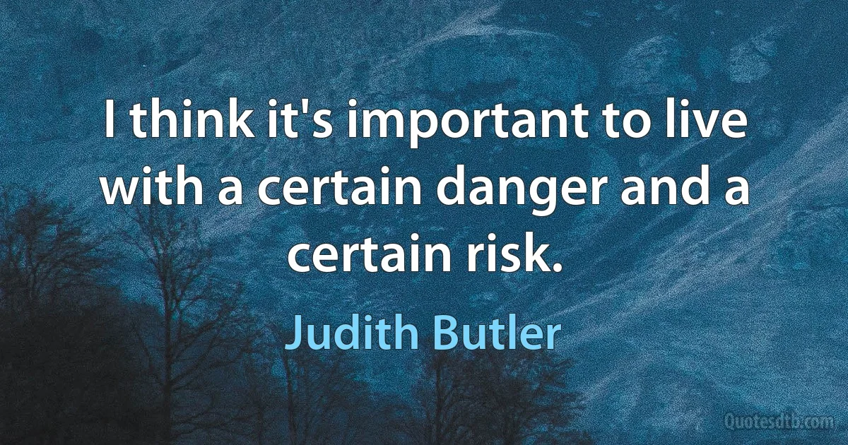 I think it's important to live with a certain danger and a certain risk. (Judith Butler)