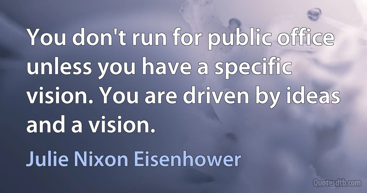 You don't run for public office unless you have a specific vision. You are driven by ideas and a vision. (Julie Nixon Eisenhower)