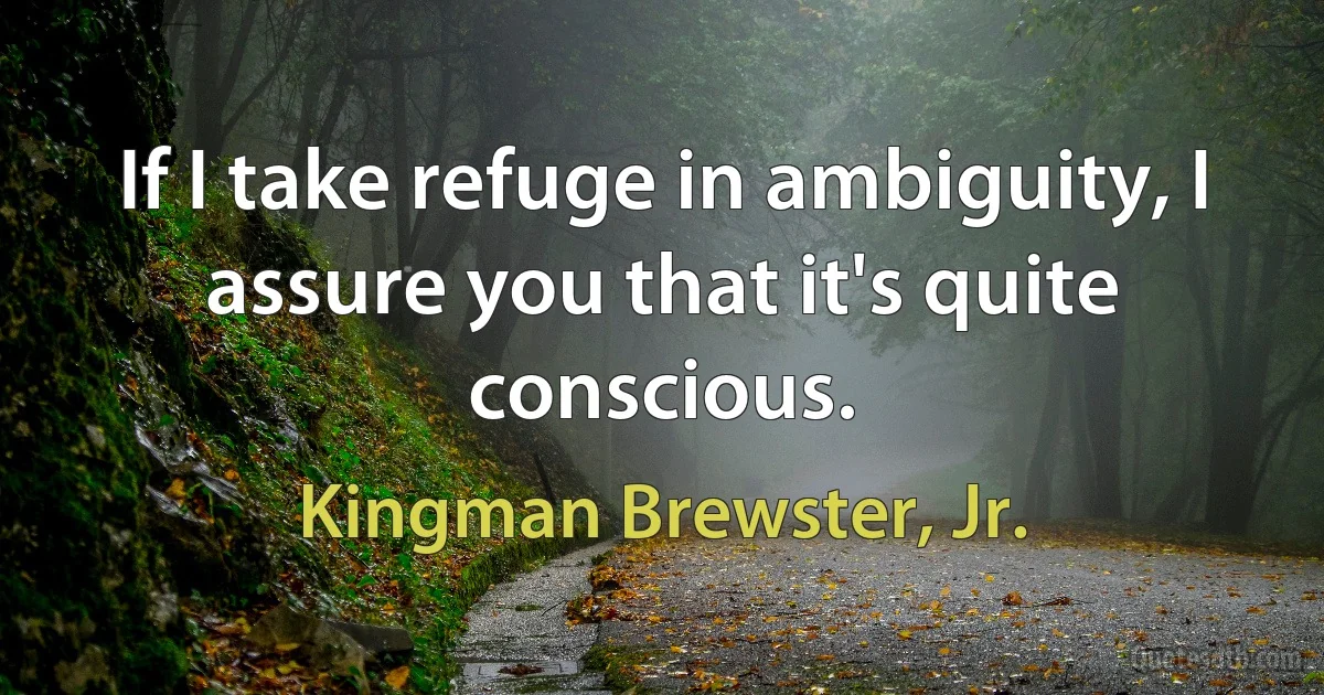 If I take refuge in ambiguity, I assure you that it's quite conscious. (Kingman Brewster, Jr.)