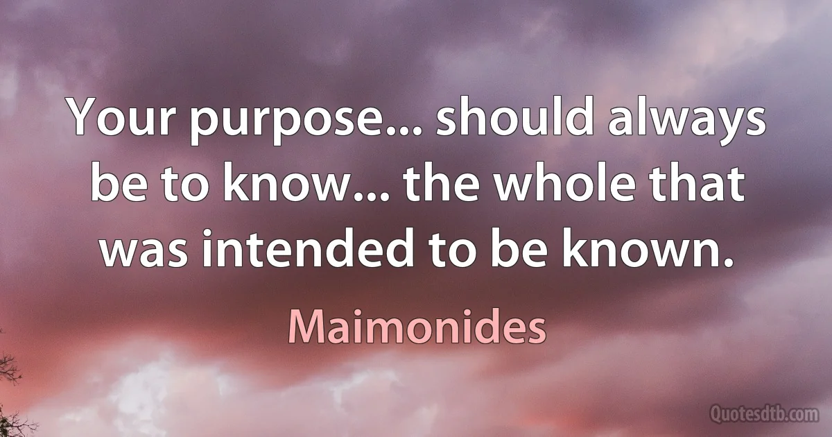 Your purpose... should always be to know... the whole that was intended to be known. (Maimonides)