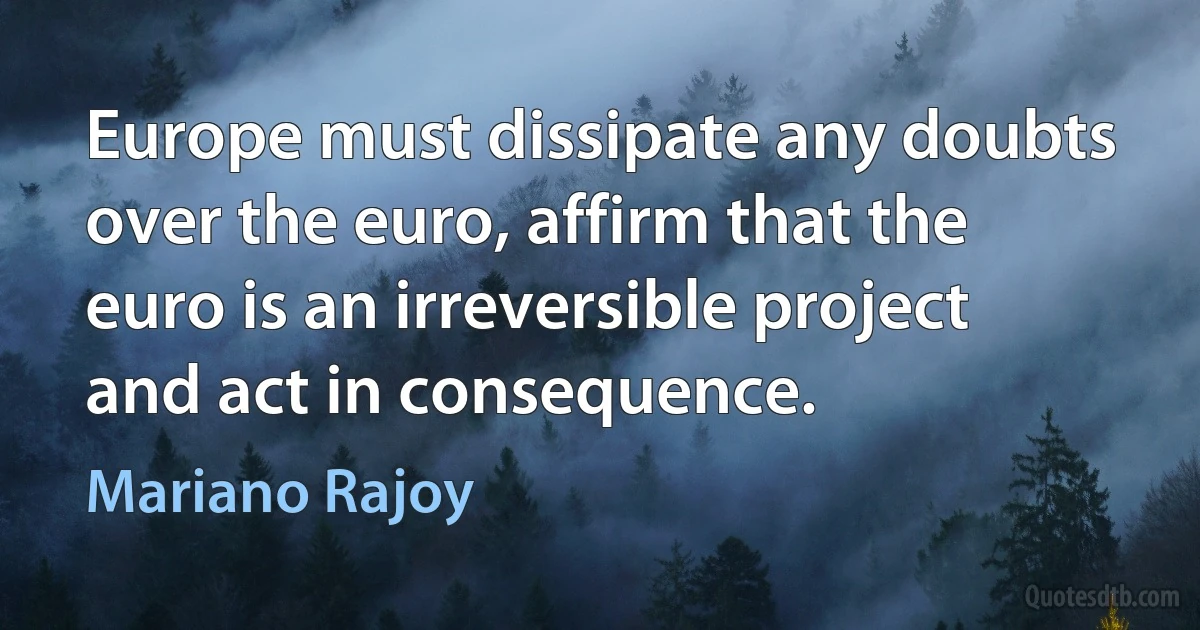 Europe must dissipate any doubts over the euro, affirm that the euro is an irreversible project and act in consequence. (Mariano Rajoy)