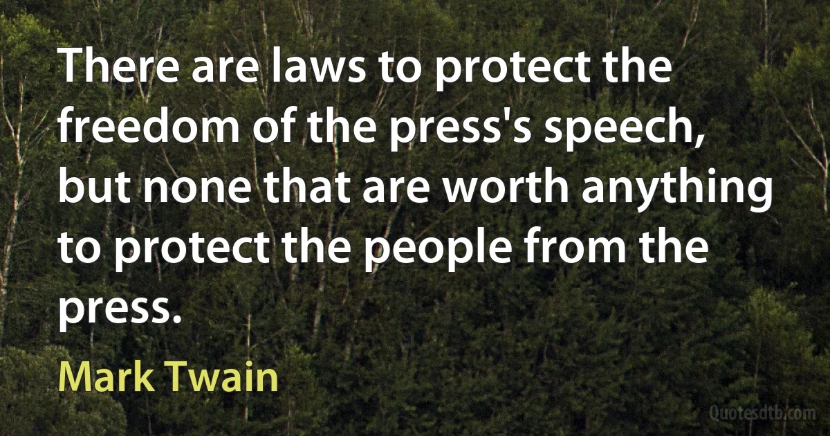 There are laws to protect the freedom of the press's speech, but none that are worth anything to protect the people from the press. (Mark Twain)