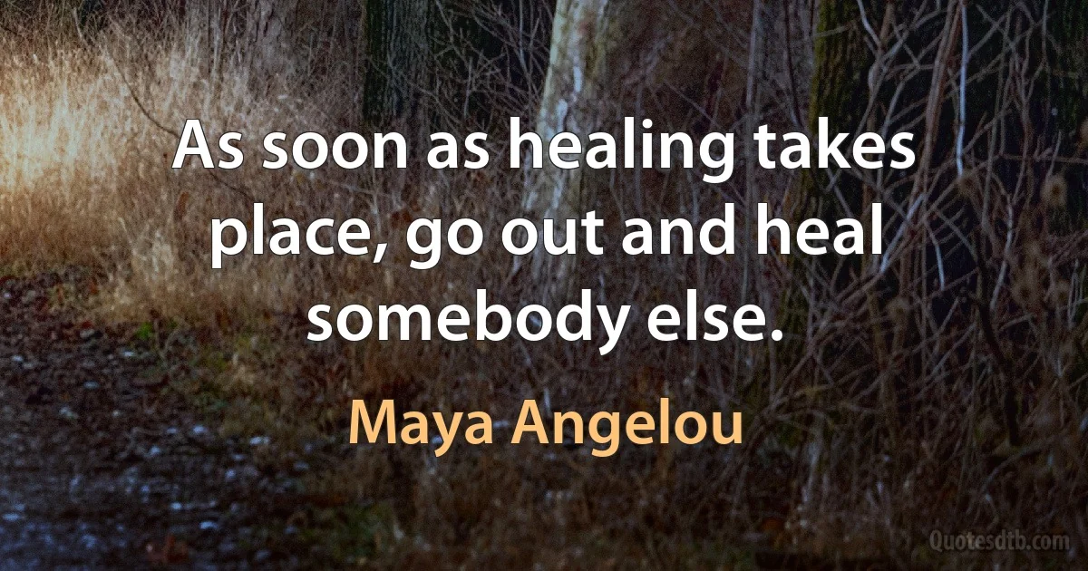 As soon as healing takes place, go out and heal somebody else. (Maya Angelou)