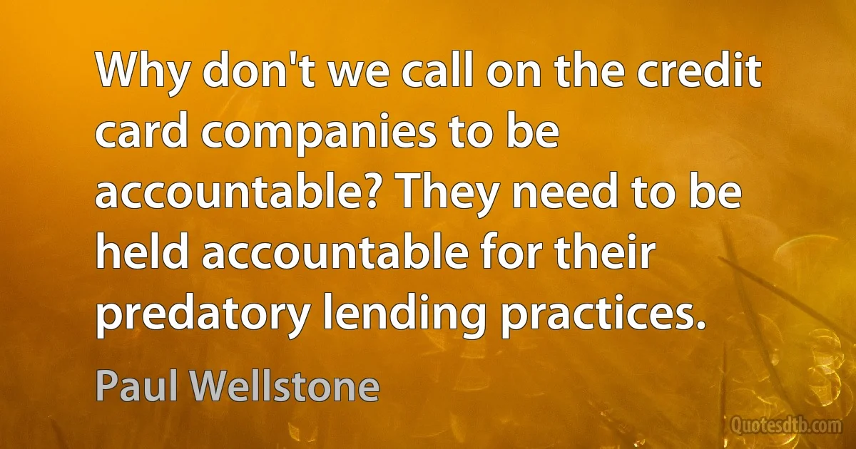 Why don't we call on the credit card companies to be accountable? They need to be held accountable for their predatory lending practices. (Paul Wellstone)